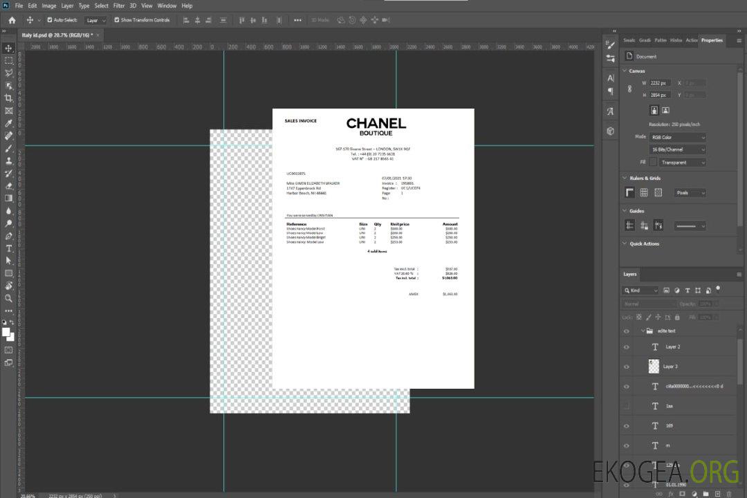 Facture de vente Boutique Chanel template